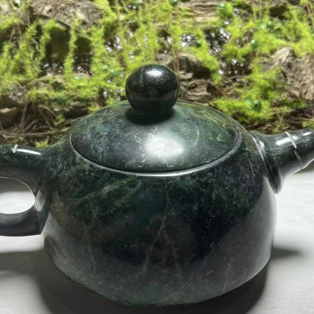 天然蛇纹石玉药王石壶水壶药用天然杯子喝水茶壶养身带礼盒