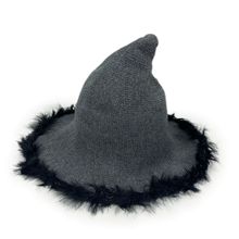 跨境亚马逊毛线针织帽 弯角精灵针织毛线帽 毛边保暖针织帽