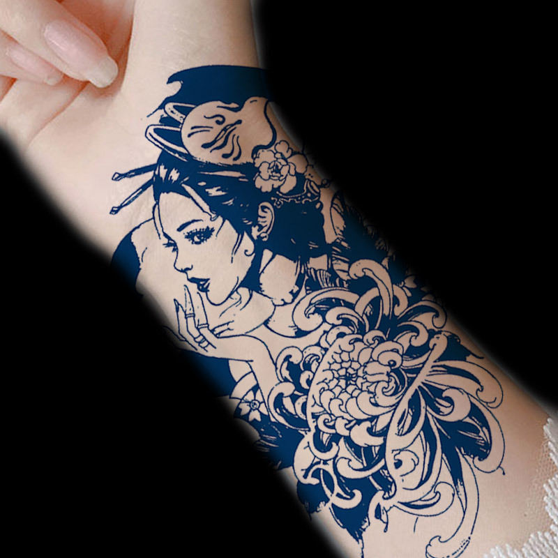 日系艺妓花臂纹身贴防水 女持久仿真暗黑系ins风少女纹身贴纸