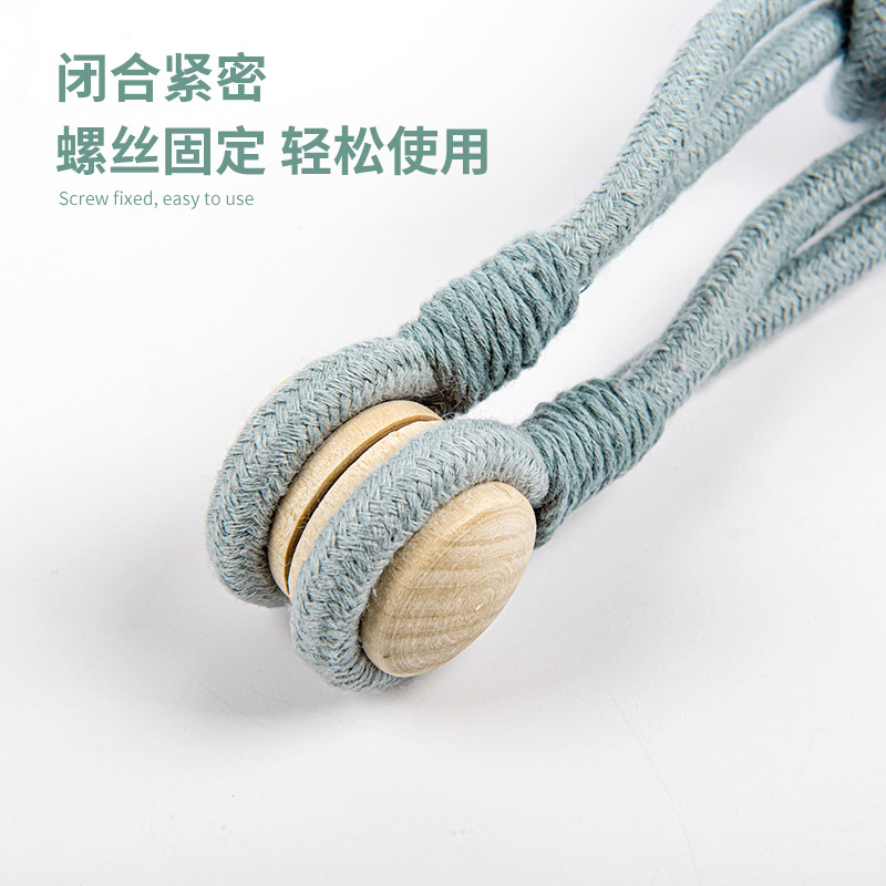 New Modern Simple round Wood Woven Cotton Curtain Magnetic Button Wholesale Punch-Free Installation-Free Curtain Bandage