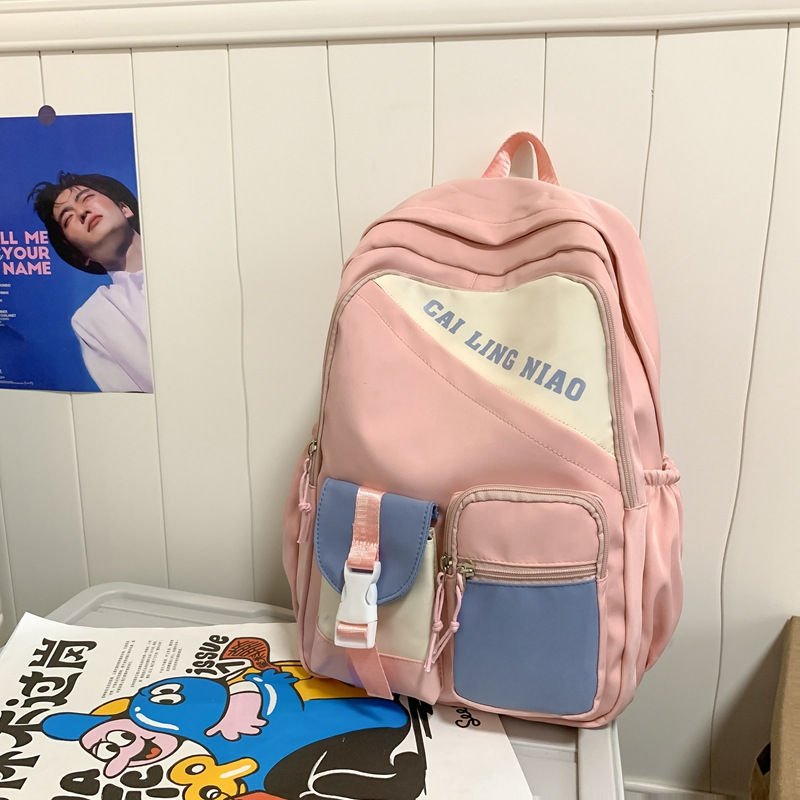 Wholesale Student Backpack Female Stitching Contrast Color Teenage Leisure Outdoor Backpack Grade 3-6 Middle School Student Schoolbag