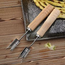 不锈钢菠萝v型刀菠萝铲凤梨去皮挖籽叉削皮器去眼器木柄菠萝刀