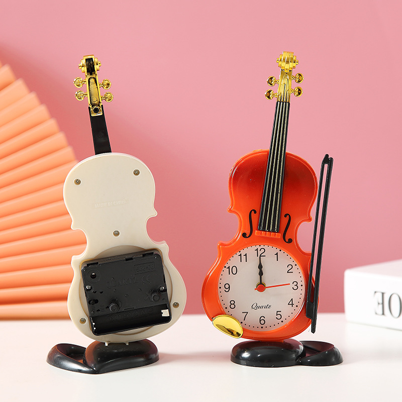 Creative Violin Alarm Clock Cartoon Cute Children Little Alarm Clock Student Desktop Small Timepiece Bedside Desk Clock