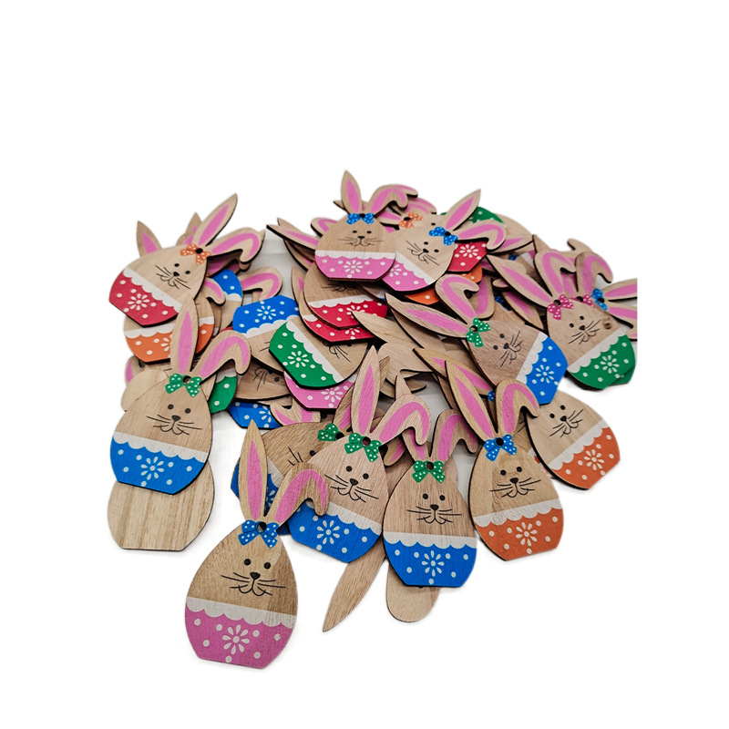 Easter Wooden Craftwork Small Wood Rabbit Series Home Decoration Children DIY Fun Decorations