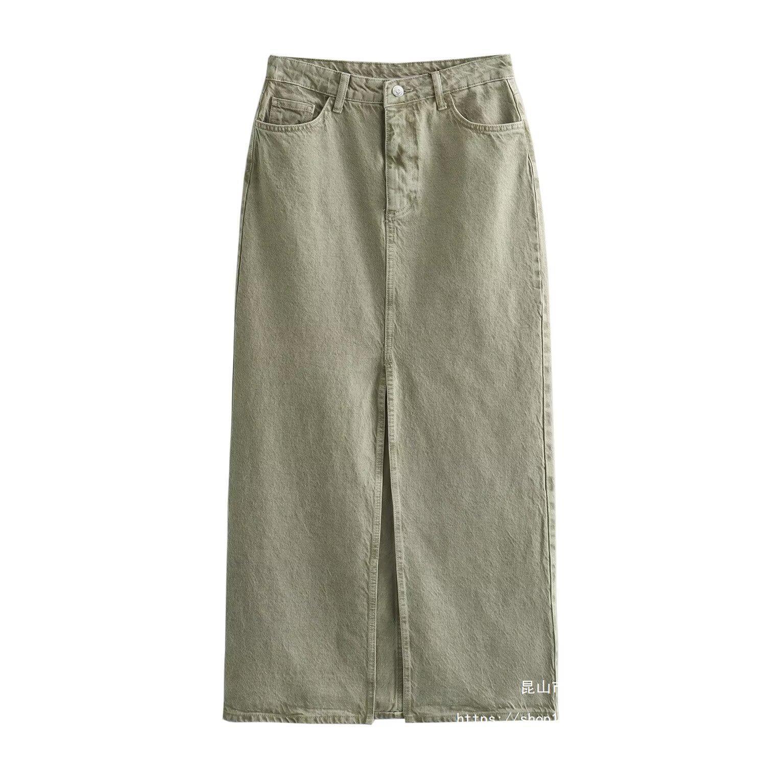 外贸女装2024春季新款 时尚开叉迷笛牛仔半身裙-阿里巴巴