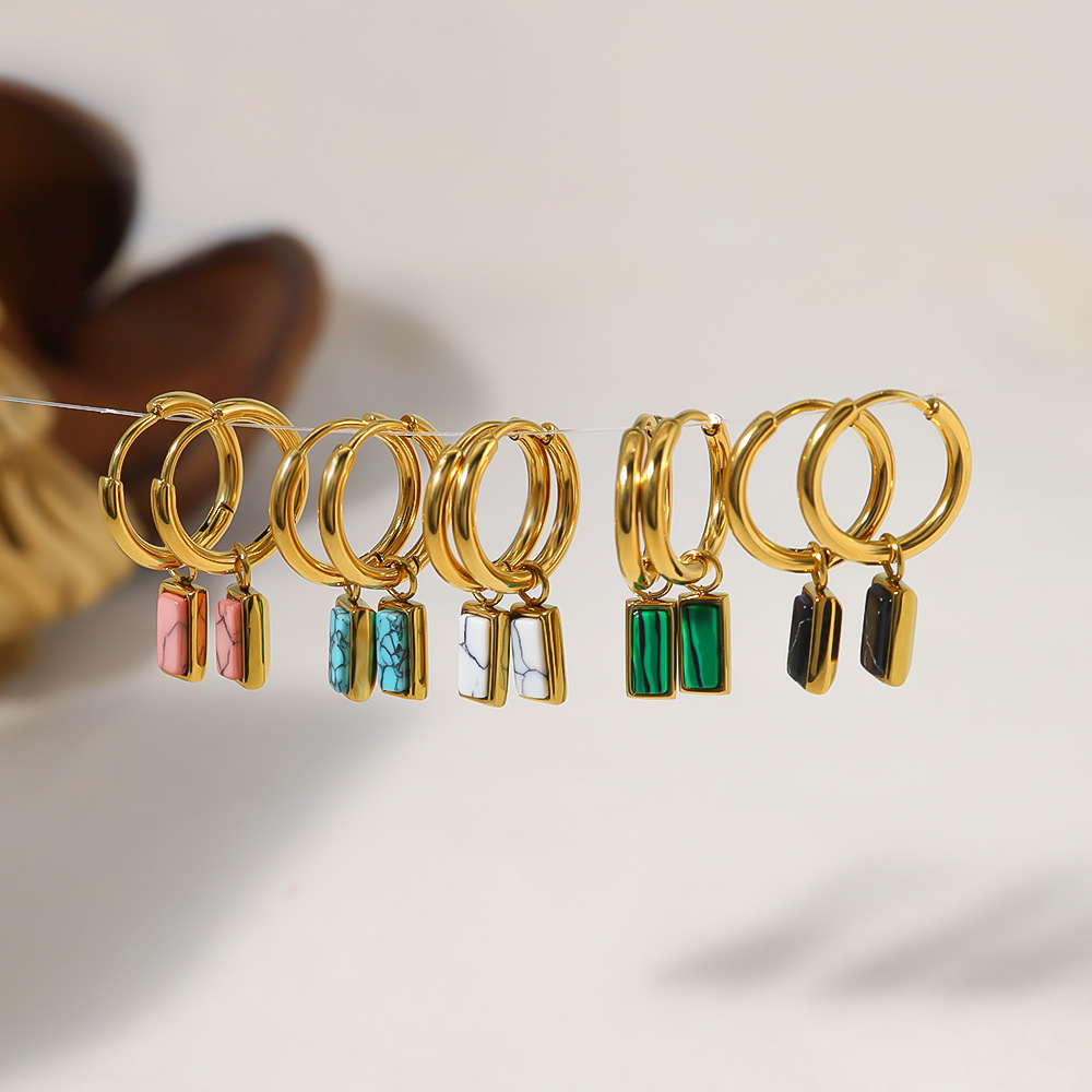 23 Natural Turquoise Malachite Ear Clip Elegance Retro Petite Earrings Women's High-Grade Light Luxury Titanium Steel Earrings