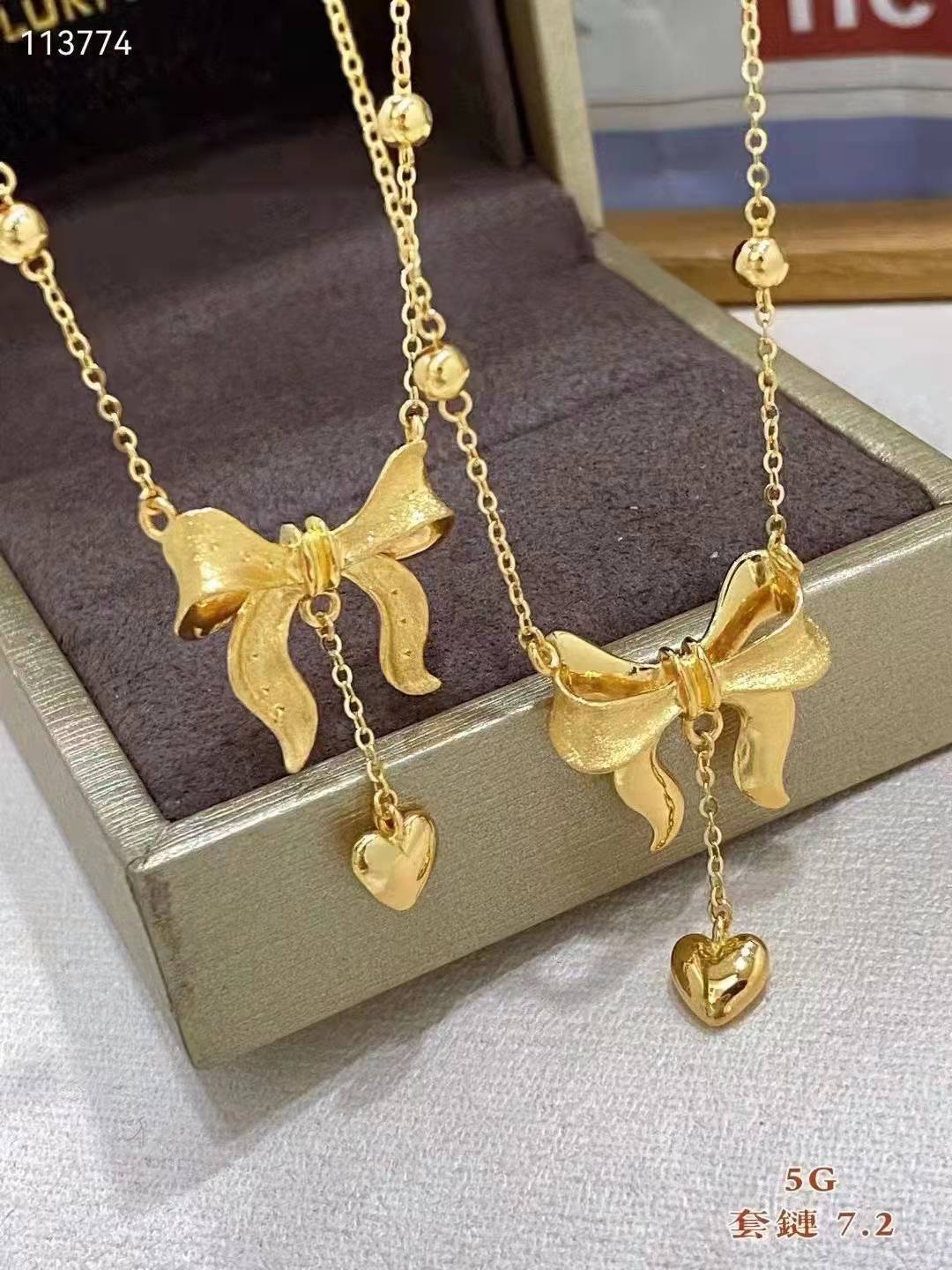 黄金项链女5g黄金足金999在逃公主蝴蝶结套链 24k万足金o字项链