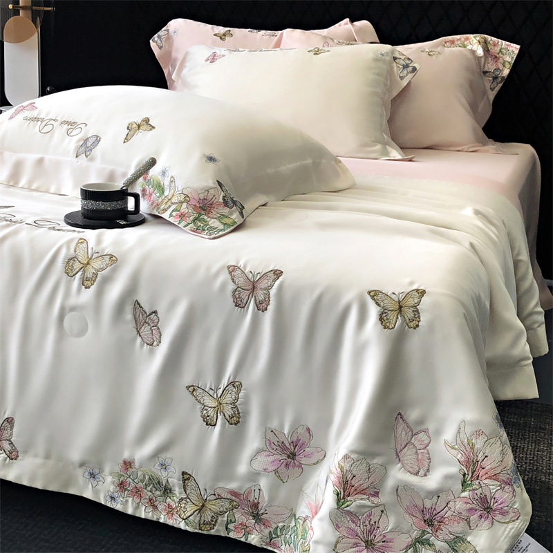80s兰精天丝夏被四件套刺绣莱赛尔四件套凉感亲床单被套床上用品