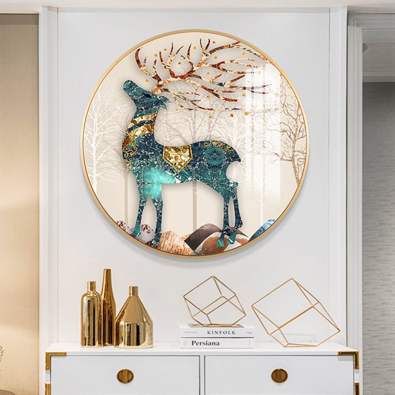 Light Luxury Living Room Decorative Painting Nordic Elk Sofa Background Wall Circle and Creative Mural Atmospheric Entrance Restaurant Hanging Painting