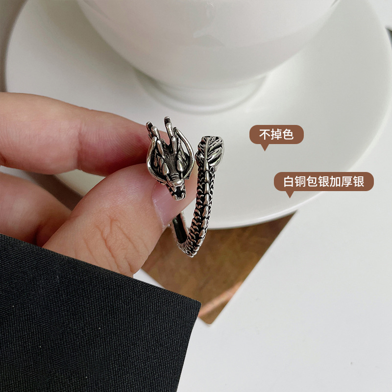 Zhiyun 925 Silver Accessories Exaggerated and Personalized Dragon Punk Hip Hop Big Ring Mouth Sterling Silver Ring Non-Fading Niche Wholesale