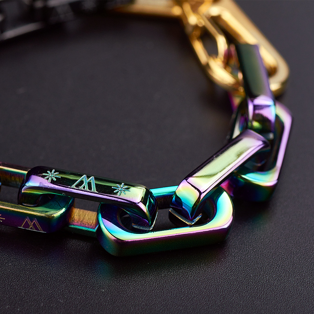 欧美嘻哈钛钢粗链条淬火色手链 潮人男女街头个性百搭手环手饰品