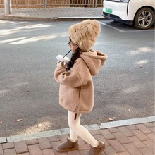 韩版女童洋气小泰迪半拉链休闲连帽五角星保暖大衣外套外贸
