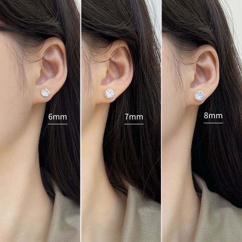 Silver S999 Pure Silver Stud Earrings for Women Zircon Simple Special-Interest Design Japanese and Korean Popular Minimalist Sterling Silver Earrings High-Grade