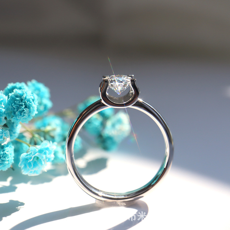 s925银交叉四爪莫桑石戒指d色vvs1净度微镶钻戒求婚戒女一件代发06