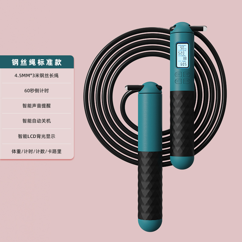 Rope Skipping Dual-Purpose Weight-Bearing Intelligent Electronic Counting Cordless Weight-Bearing Ball Steel Wire Rope Adult and Children Wholesale Pp Handle