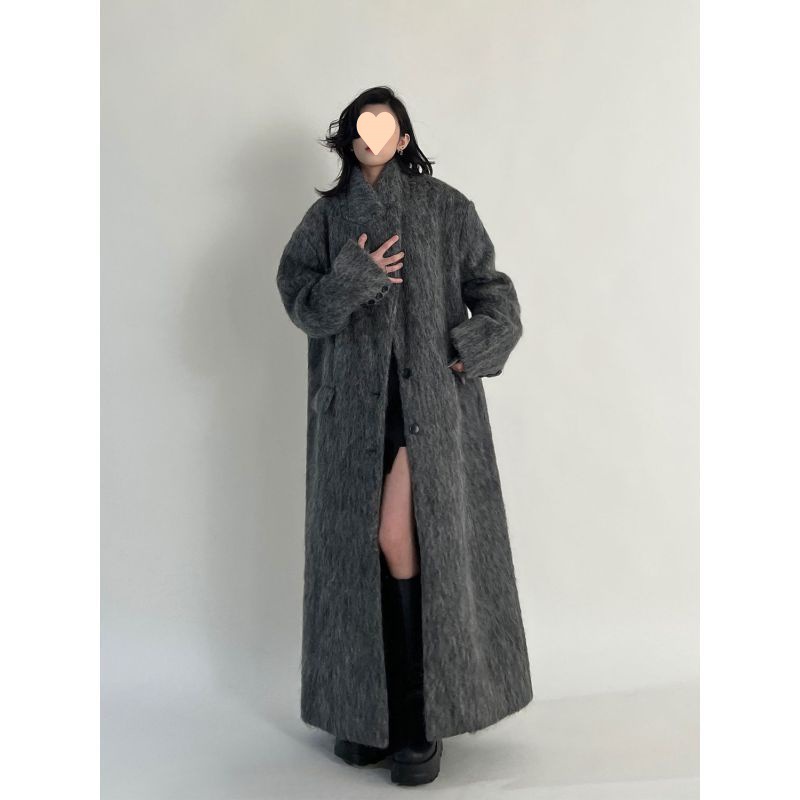 气质慵懒韩系法式高级感灰色呢子大衣女秋冬新款中长款毛呢外套潮