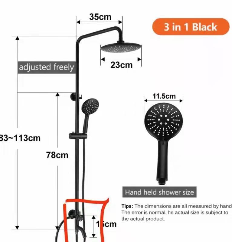 All Black Sword Three-Block Shower Faucet Elegant Black Shower Set