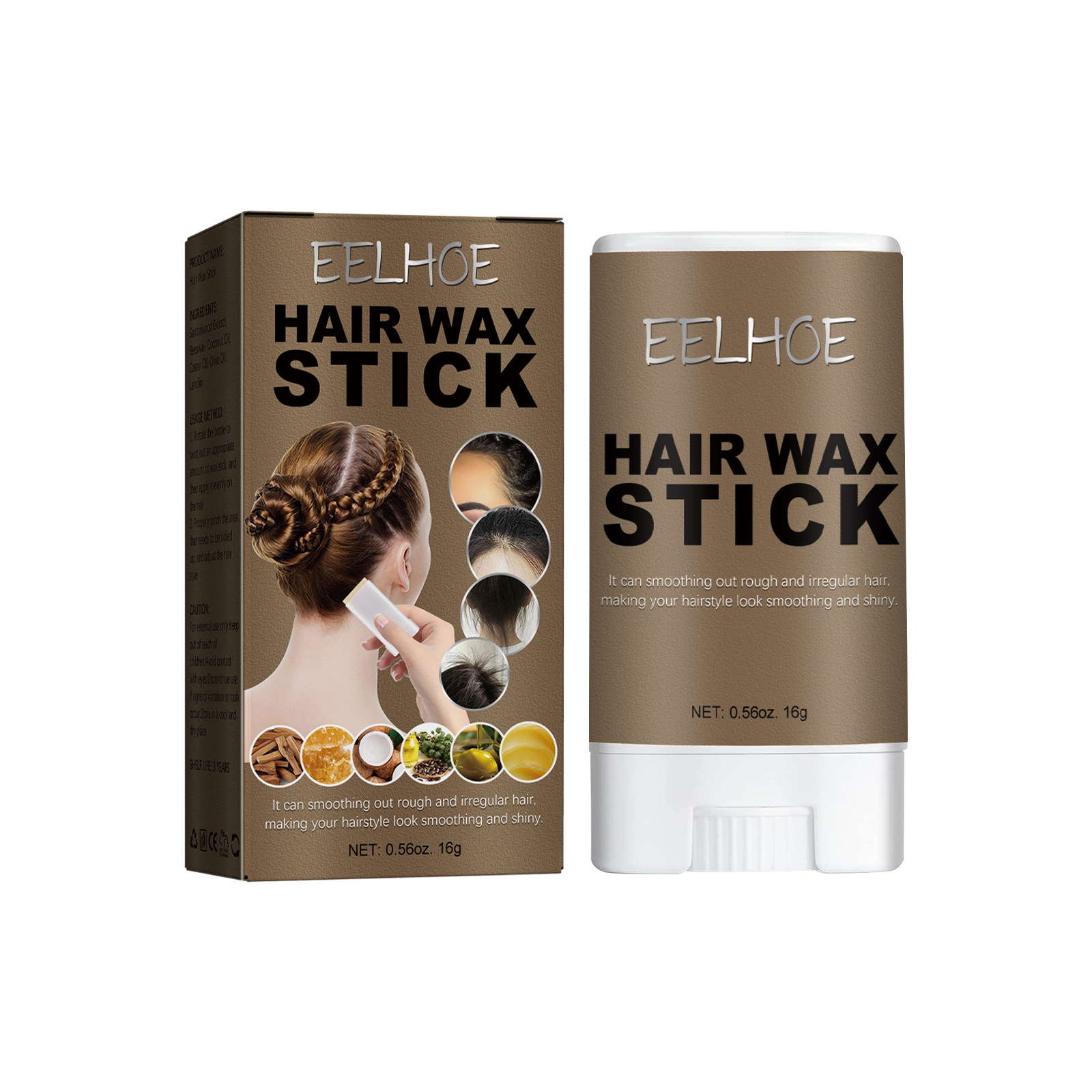 Eelhoe Hair Wax Stick Shaping Hair Style Long-Lasting Shaping Smoothing Manic and Broken Hair Soft and Smooth Hair Moisturizing Oil Stick