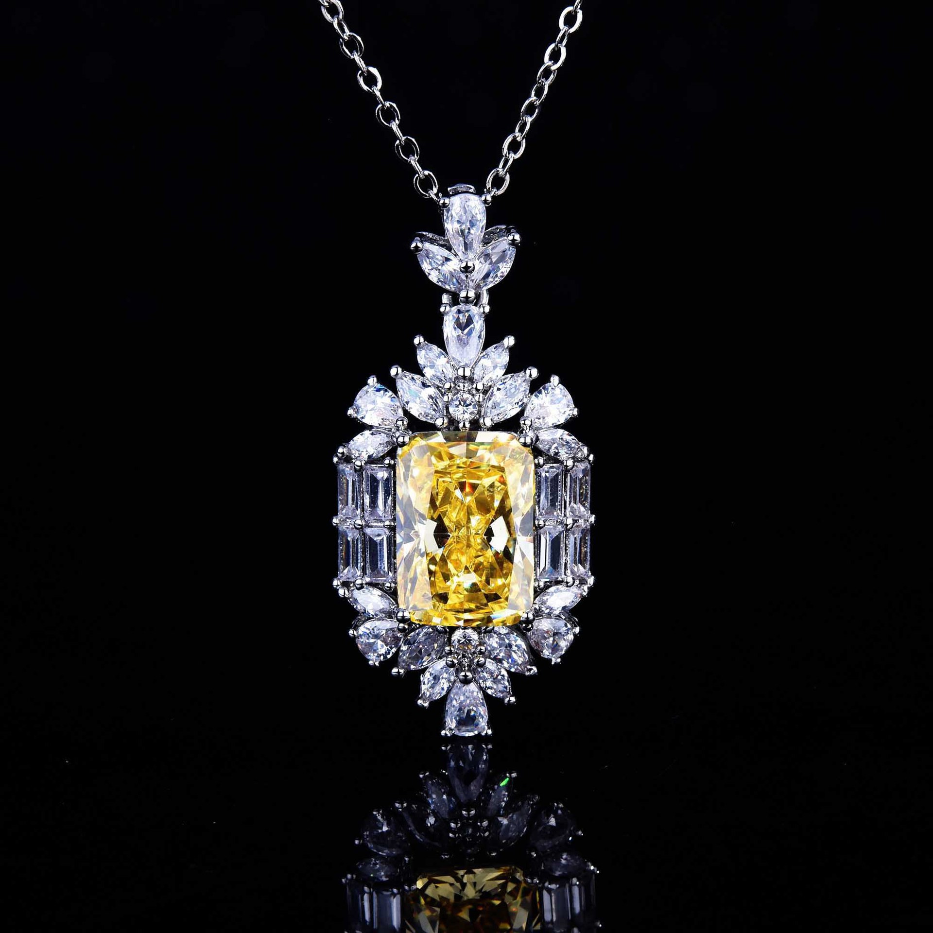 新品雷迪恩切工项链女锁骨链欧美风吊坠耳钉戒指冰花切高碳钻套装