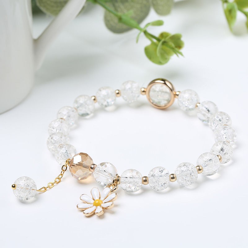 Pink Popular Strawberry Quartz Little Daisy SUNFLOWER Bracelet Girls Niche Korean Style Ins Summer Wholesale Stall