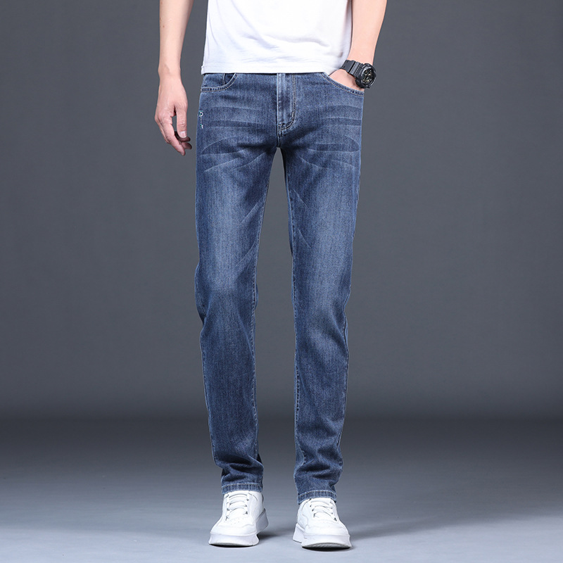 Spring and Autumn Jeans Men's Thick Straight Slim Fit Elastic Trend Youth 2023 New Casual Long Pants Men's All-Matching