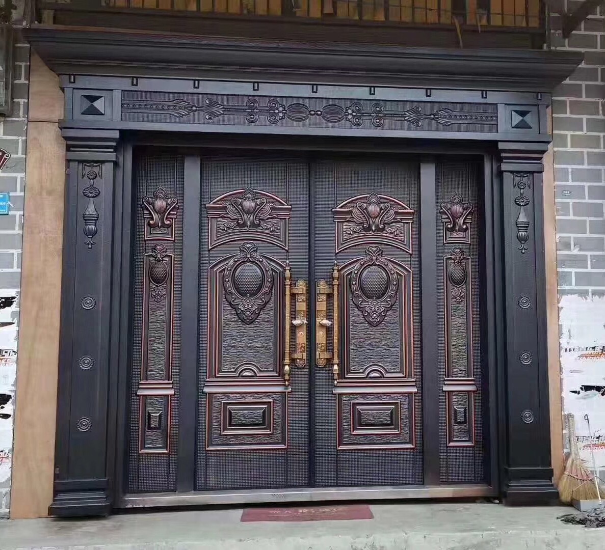 别墅双开进入户大门家用防爆精雕装甲铸铝门别墅子母防盗铜铝门