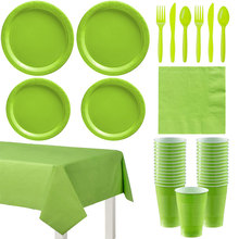 Pure Green Disposable Plastic Party Tableware Cup Plate跨境