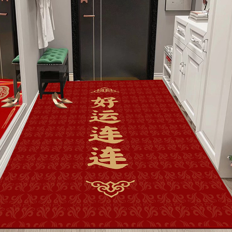 Festive Crystal Velvet Home Door Mat Red Safe Trip Home Entrance Foot Mat Housewarming Carpet Floor Mat