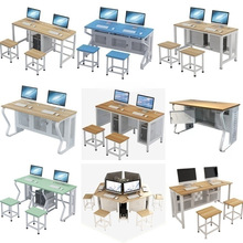 学校机房微机室电脑桌培训班学生考试桌椅六边形双人位电脑桌屏风