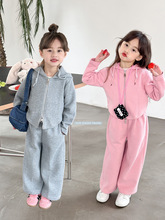 艾摩贝贝儿童韩版休闲卫衣套装女童洋气双开拉链外套+长裤两件套