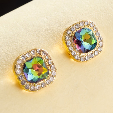 龙瑞跨境饰品批发韩版气质女式彩色钻石耳环欧美时尚小众四爪耳钉