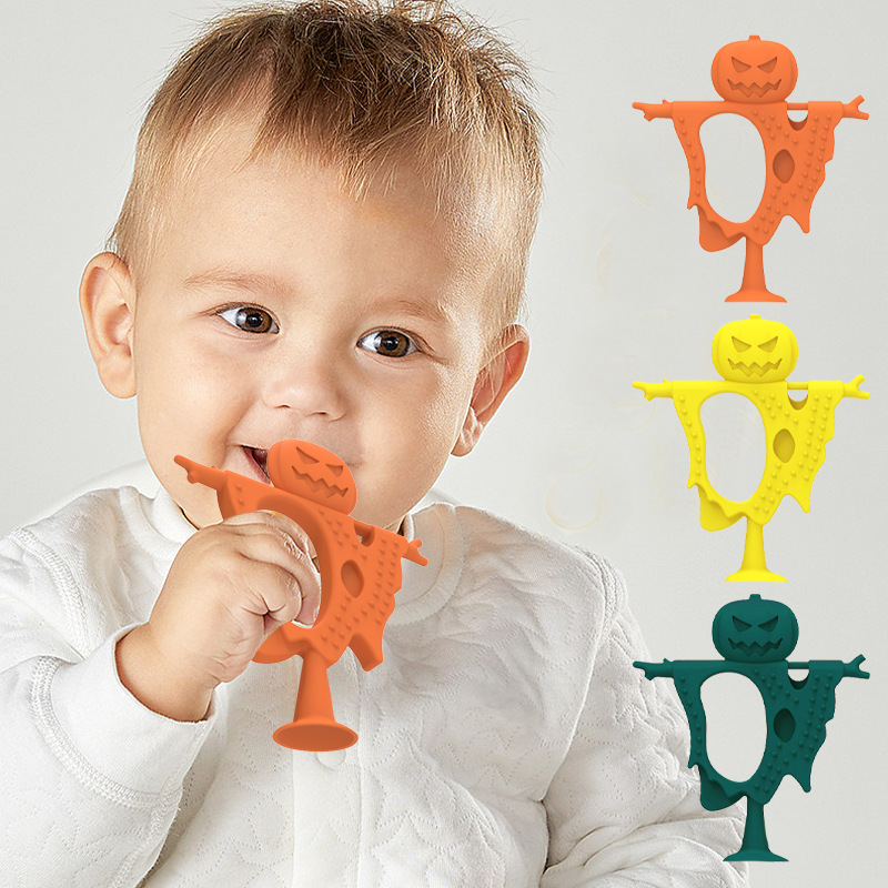 New Halloween Baby Soothing Silicone Teether Food Grade Anti-Baby Eating Hand Soothing Monster Teether with Suction Cup