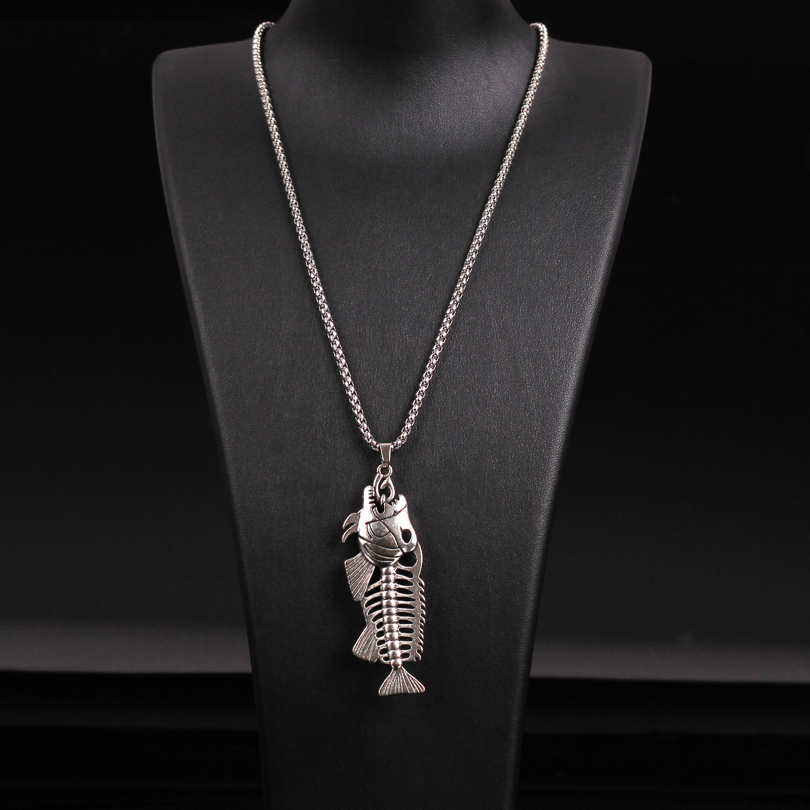 嘻哈鱼骨吊坠时尚饰品热卖欧美风格跨境男士项链个性男士-阿里巴巴