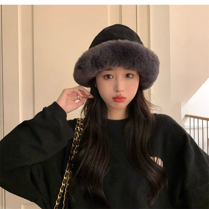 Autumn and Winter Thickening Plush Warm Fisherman Hat Women's Cold-Proof Windproof Earflaps Bucket Hat Northern Winter Curling Mongolian Hat