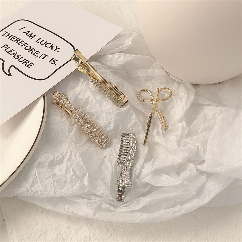 Rhinestone Scissors Hairbrush Comb Set Full Diamond High-Grade INS Super Flash Korean Side Clip Shredded Hair Bangs Clip