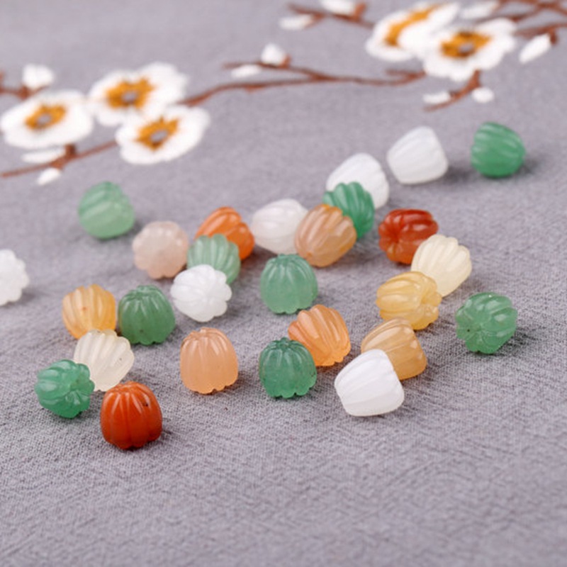 玉石瓜珠10mm多色三彩辣椒水晶白玉东陵玉金丝玉福瓜散珠手链diy