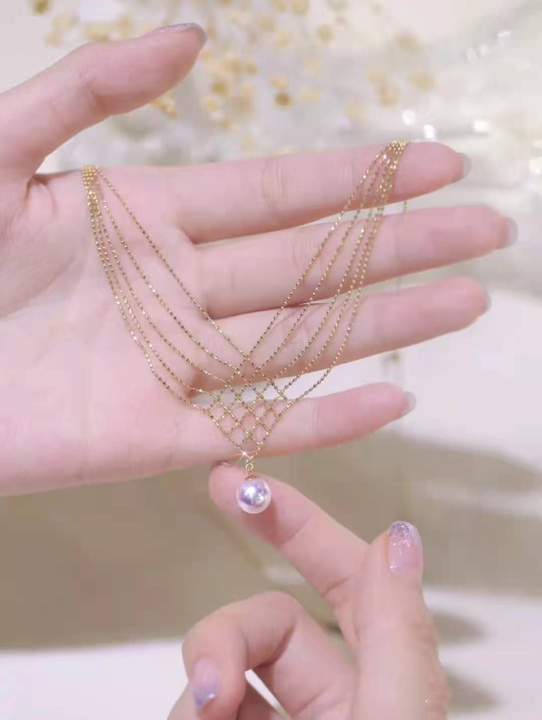 akoya珍珠项链奢华交叉链雪白单颗超大珍珠气质时尚锁骨链短项链