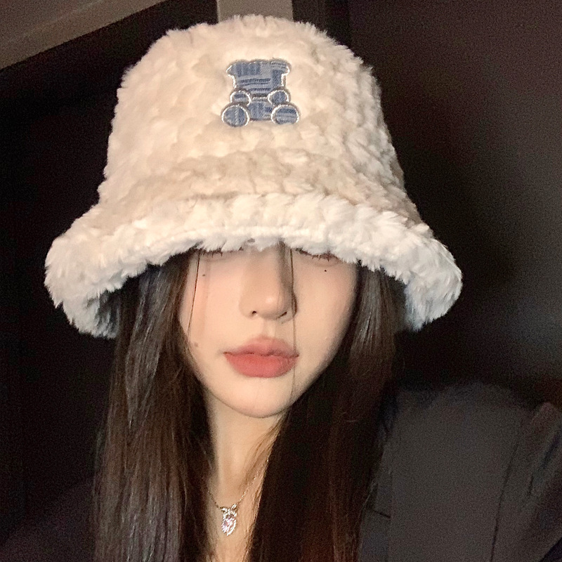小熊毛毛绒冬天帽子女款秋冬可爱女生渔夫帽冬季-阿里巴巴
