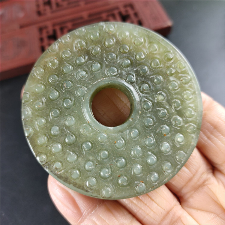 古玩玉器仿古做旧工艺品岫玉双面镂空玉璧玉环挂件吊坠手把件批发