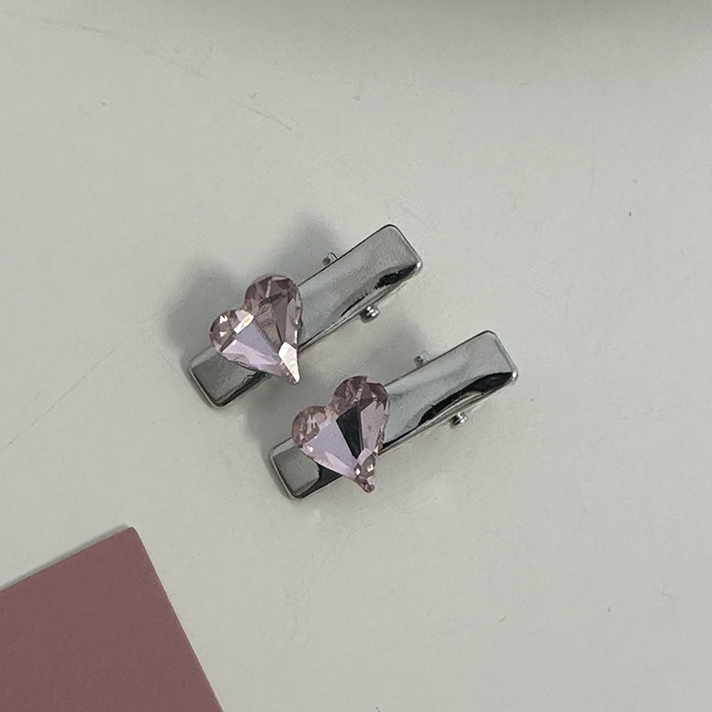 Pink Rhinestone Barrettes Set Combination Hairpin Alloy Elegant Silver Bar Clip Side Clip Bang Clip Duckbill Clip