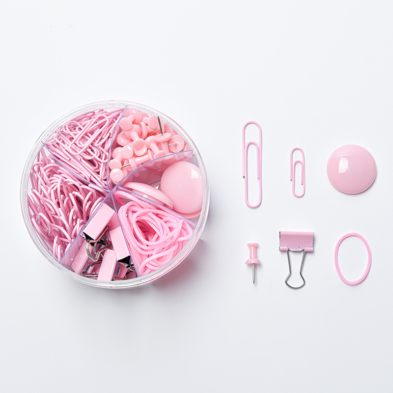 Macaron Color Six-Grid Barrel Pushpin More than Long Tail Clip Specifications Storage Set Clip Rubber Band Office Combination