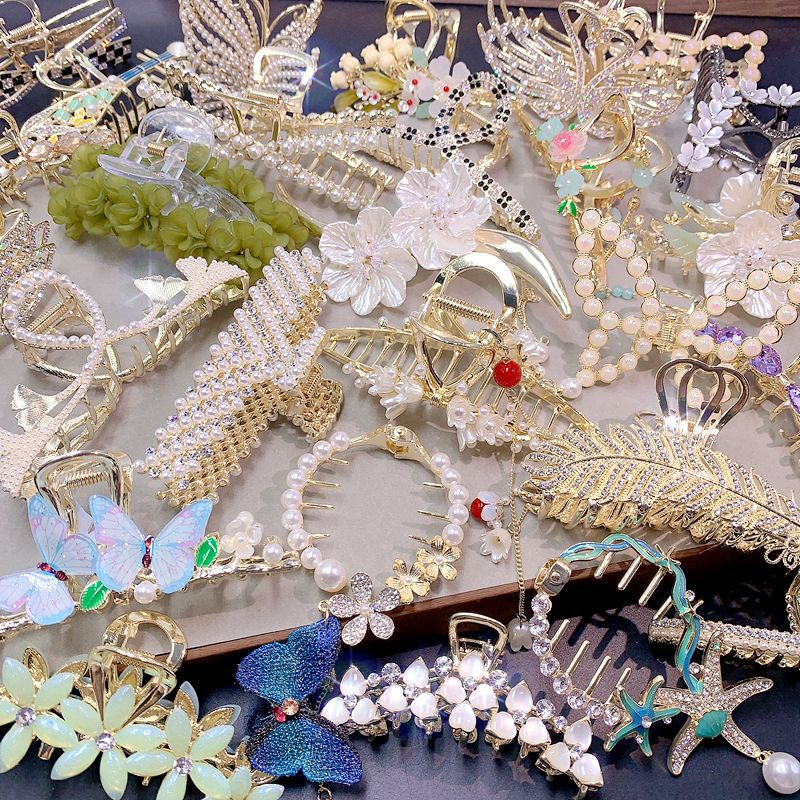 大抓夹高级感仙女贝母花朵珍珠流苏古风发夹清新气质微镶锆石发饰