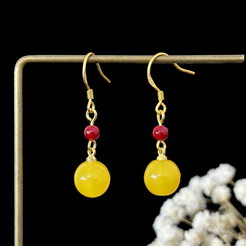 国风简约耳环网红爆款玛瑙蜜蜡耳环女南红汉服耳饰民族风饰品批发