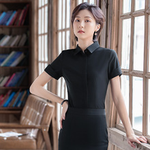 夏季新品黑色短袖衬衫女装职业套装薄款透气免烫女衬衫时尚工装