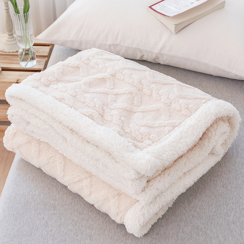 Jacquard Tower Velvet Blanket Lambswool Double Layer Leisure Blanket Solid Color Cover Blanket Shawl Air Conditioning Blanket Wholesale Cross-Border