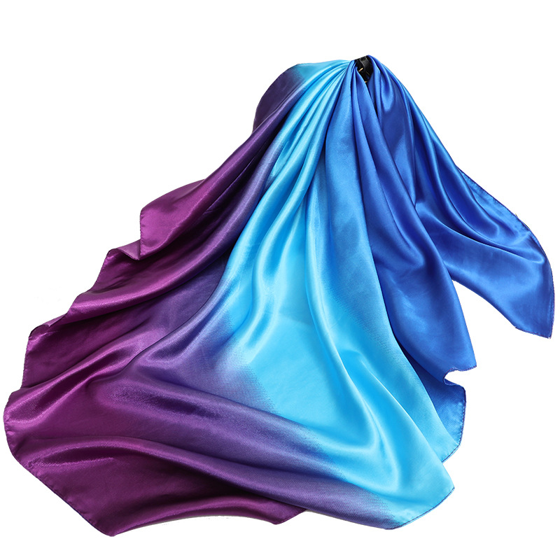 Gradient Satin Square Scarf 90cm Emulation Silk Scarf Female Ornament Scarf Neck Protection Autumn and Winter Shawl Performance Scarf