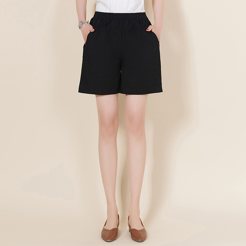 中年女士短裤女夏外穿妈妈夏装棉弹力松紧腰高腰中老年宽松五分裤