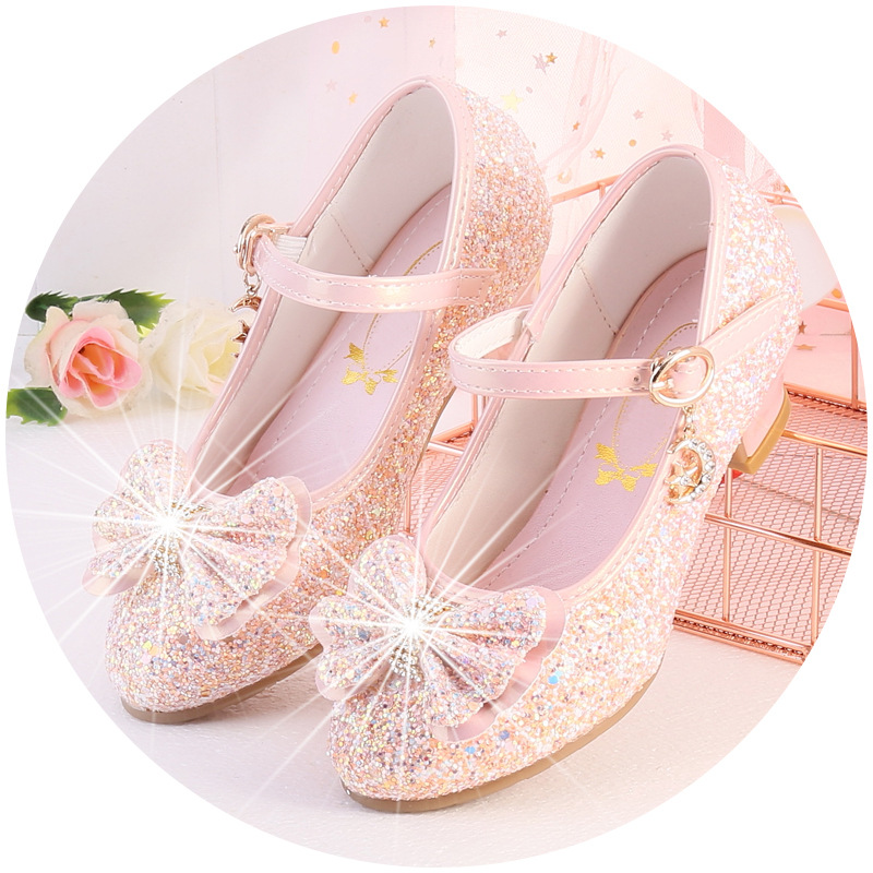 公主鞋女童学生2021新款百搭洋气小女孩白色礼服鞋皮鞋儿童高跟鞋