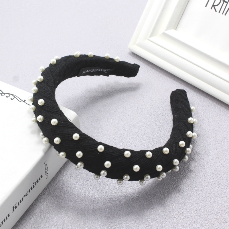 Yingmin Accessory New Solid Color Headband Thick Sponge Pearl Wide-Edged Headband Sweet Bangs Hair Fixer Hair wear for Women