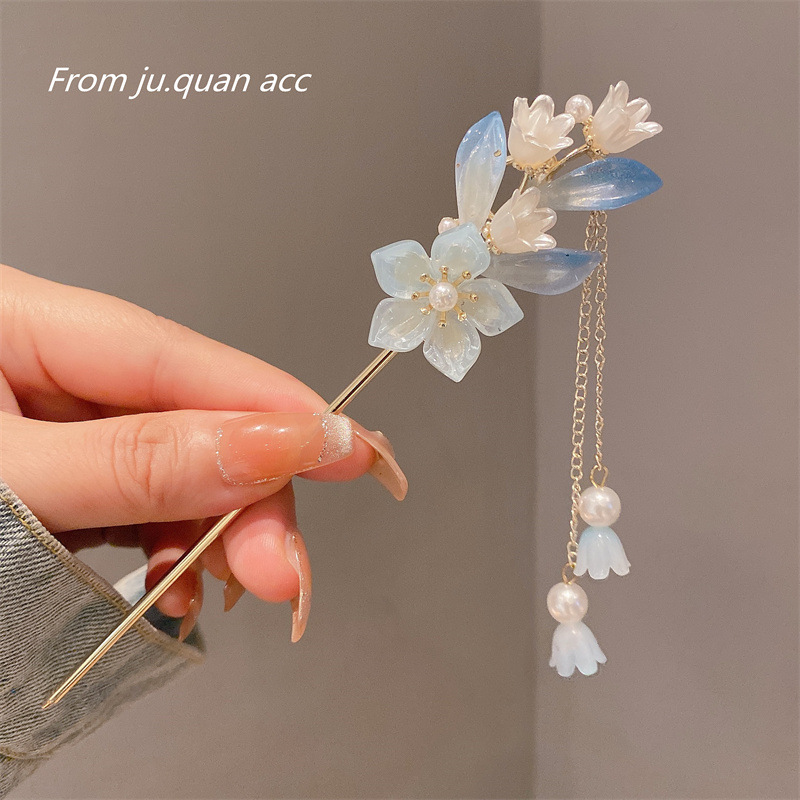 Han Chinese Clothing Hair Accessories Lantern Tassel Hairpin Holding Flowers Light-Emitting Alloy Hairpin Updo Cheongsam Accessories Female Ancient Style